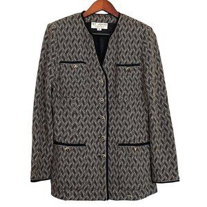 Vintage St John Collection Collarless Button Up V-Neck Knit Jacket Blazer Sz 10